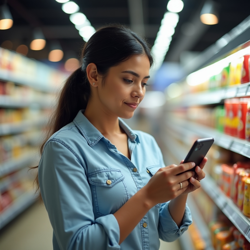 Person comparing product prices on mobile phone