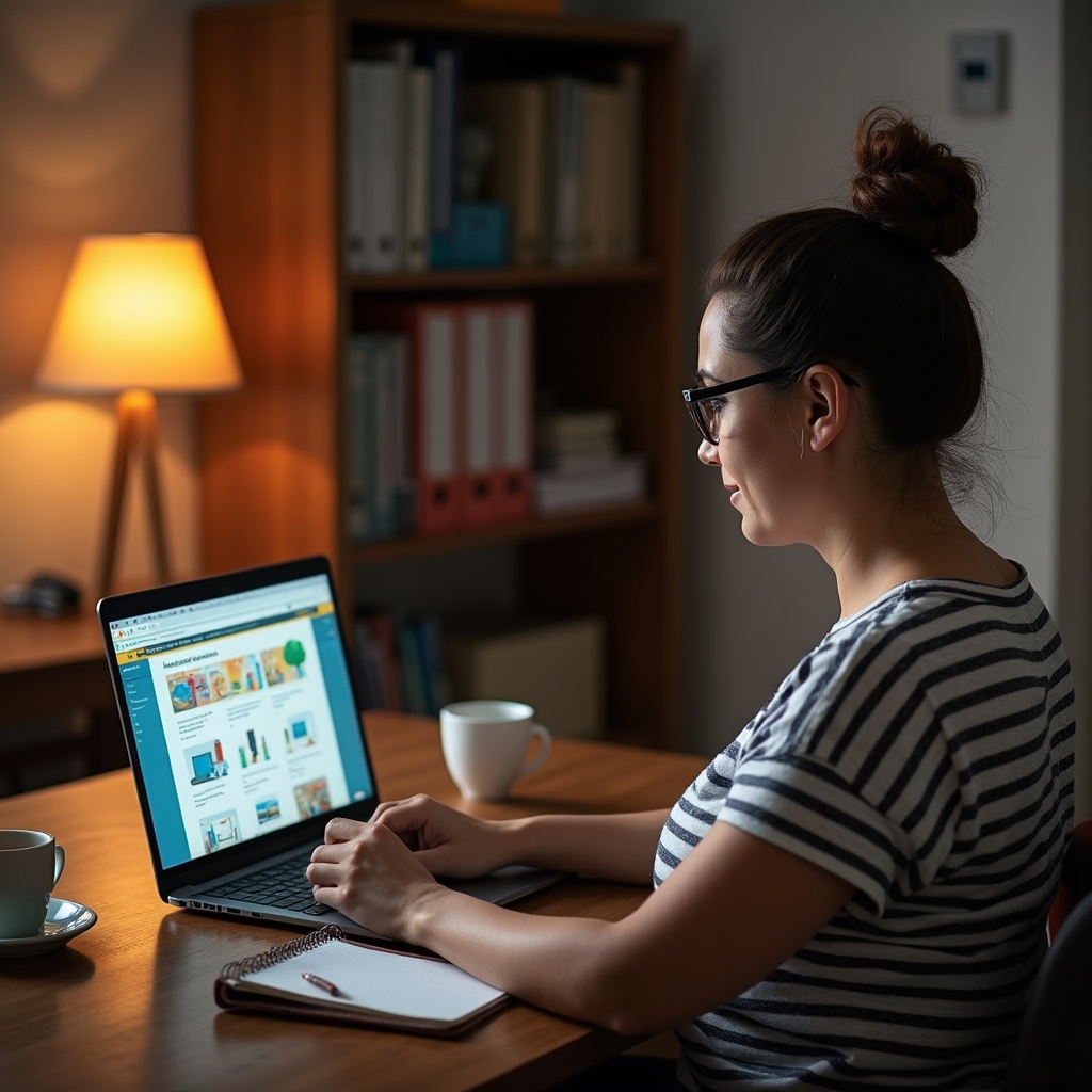 Entrepreneur using a laptop to complete an online microcourse on business cost management